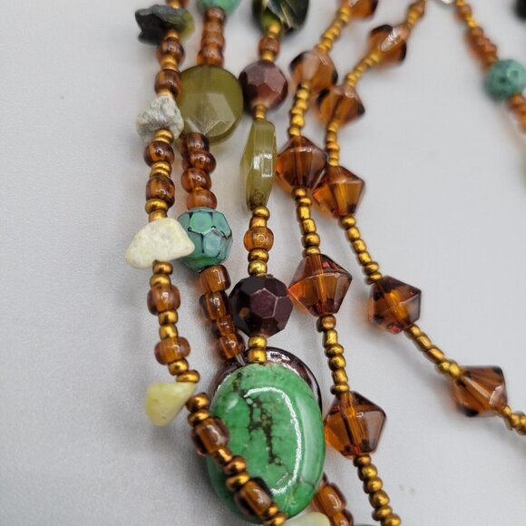 Multi-Strand Necklace and Matching Earrings Set Stone Plastic and Metallic Beads - Picture 8 of 8